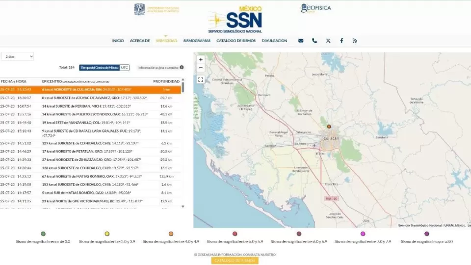 Protección Civil Estatal presenta reporte actualizado de la actividad sísmica en Sinaloa