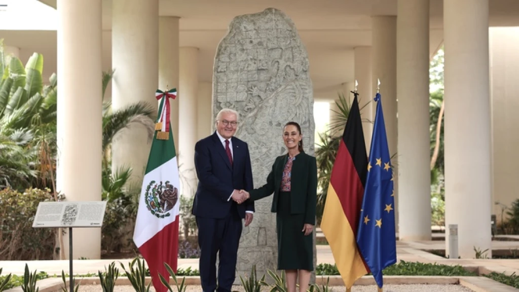 Presidenta Claudia Sheinbaum recibe a su homólogo de la República Federal de Alemania, Frank-Walter Steinmeier, en el Museo Maya de Cancún