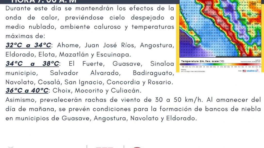 Sinaloa Bajo el Sol Implacable: Protección Civil Alerta por Calor Extremo de hasta 40°C y Fenómenos Adicionales