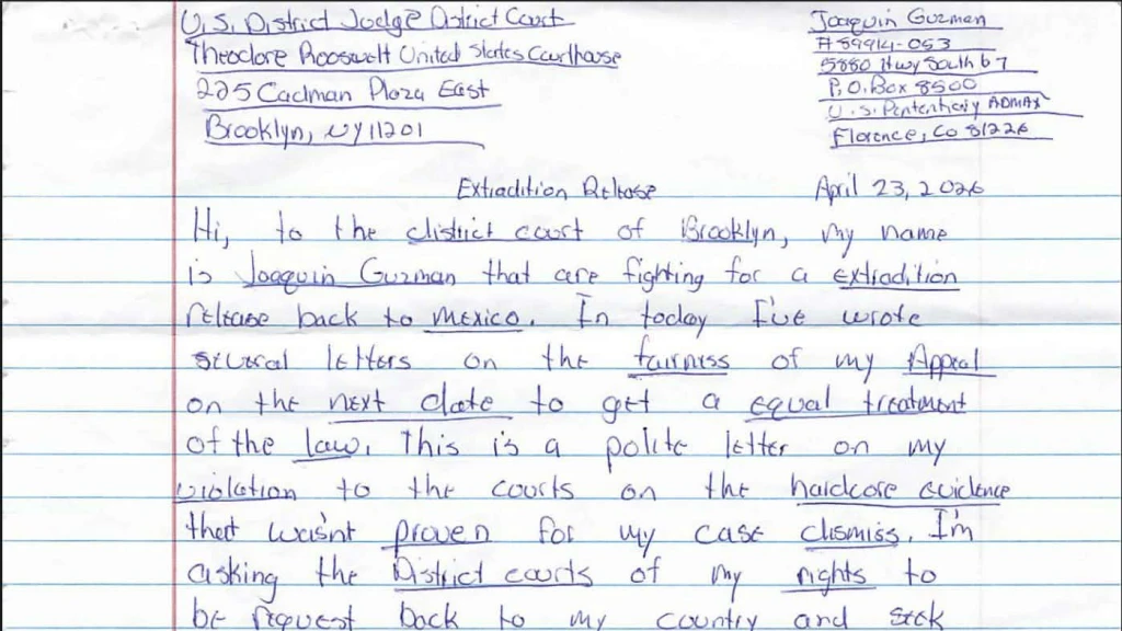 'El Chapo' Guzmán Insiste en su Extradición a México desde EE.UU. con Nueva Carta a la Corte Federal