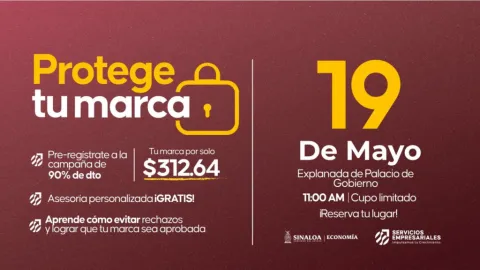 Gobierno de Sinaloa invita a aprovechar el 90% de descuento en el Registro de Marca