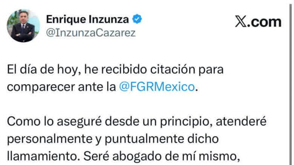 Reaparece el Senador Enrique Inzunza Cázares y comparecerá ante la FGR