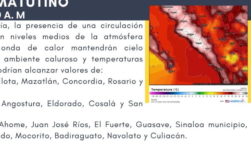 Sinaloa: Calor Extremo de hasta 45°C, Oleaje Elevado y Posibles Lluvias Aisladas este Domingo