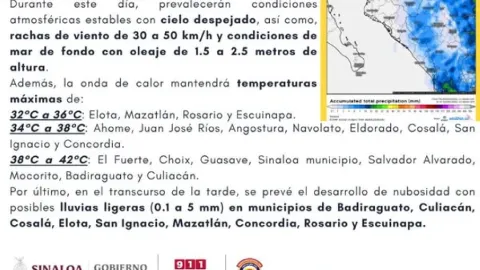 Sinaloa bajo Alerta por Ola de Calor Intenso y Lluvias Aisladas en 9 Municipios este 4 de Junio