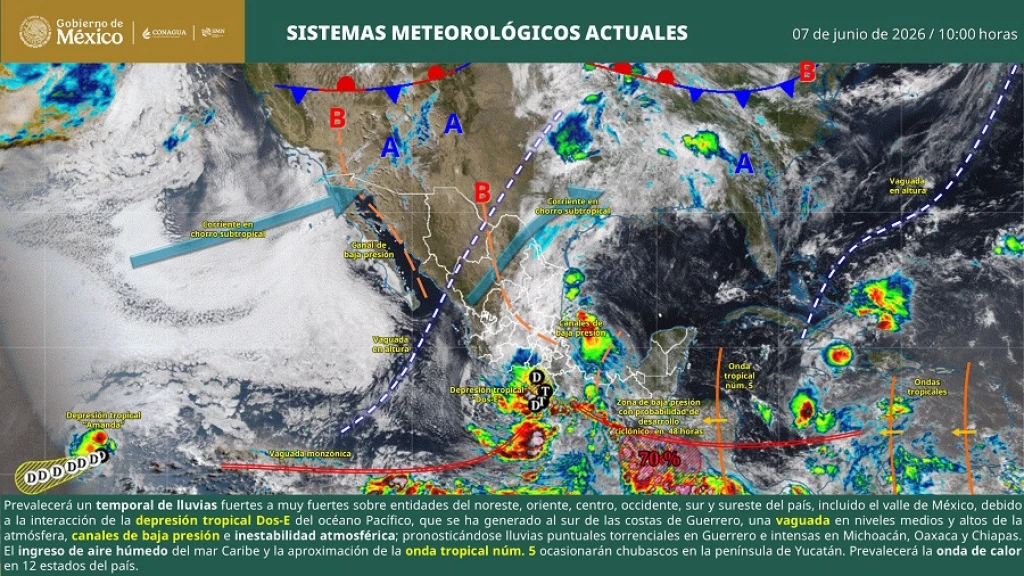Alerta en el Pacífico: Depresión Tropical 2-E se forma y amenaza con lluvias intensas en Jalisco y Guerrero
