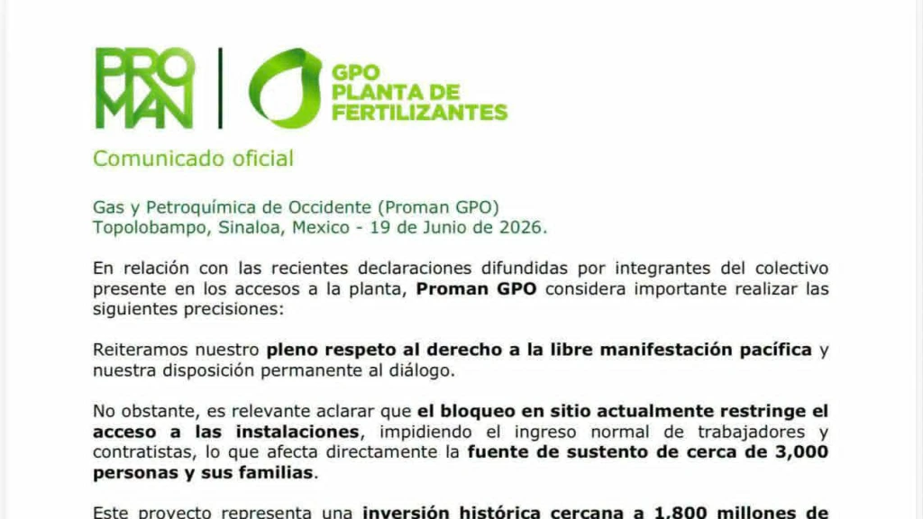 Bloqueos a la planta de Proman GPO tiene afectaciones económicas para más de 3 mil personas