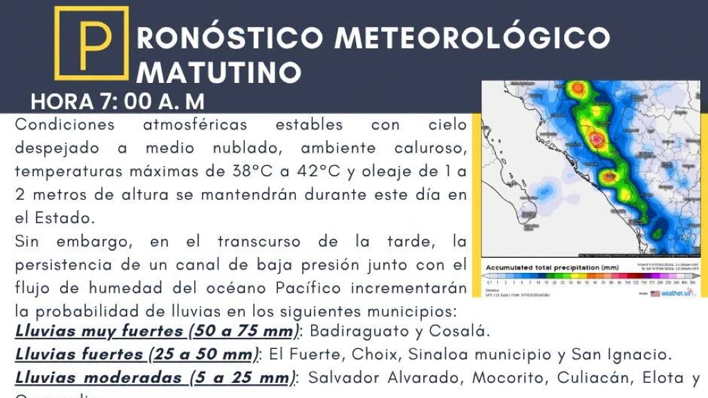 Alerta Máxima en Sinaloa: Lluvias Torrenciales de hasta 75 mm y Temperaturas Extremas Azotan la Región Este Viernes