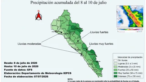 Lluvias Vespertinas en Sinaloa y Temperaturas Extremas Azotan 17 Municipios Este 8 de Julio