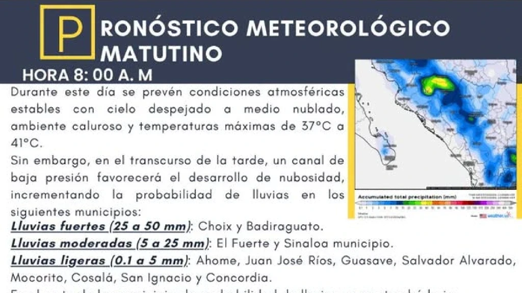 Alerta Meteorológica en Sinaloa: Lluvias y Calor Extremo de hasta 45°C este 11 de Julio