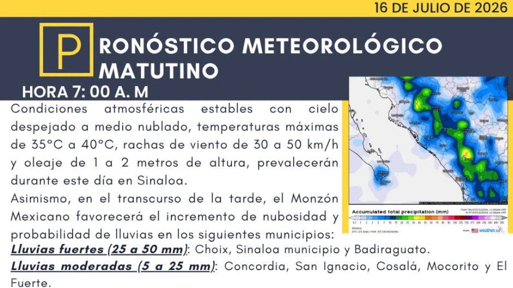 Sinaloa Bajo Alerta por Tormentas: Lluvias de hasta 75mm, Granizo y Calor de 40°C este Jueves
